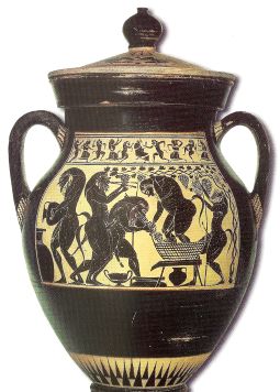 Satyrs making wine